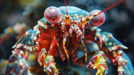 Wall Mural - Vibrant Shrimp in Kaleidoscopic Underwater Realm Showcases Natural Beauty and Biodiversity