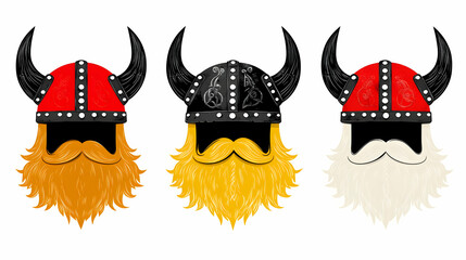 Viking warrior in helmet icons set