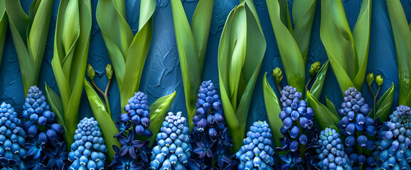 Beautiful spring muscari flowers on white background ,Grape Hyacinth flower beautifully bloomed with natural background