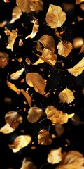 Canvas Print - Golden leaves fall on black