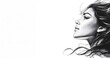 © Maryna - Black and white illustration of a woman's profile with her hair flowing as if caught by a gentle breeze. A sense of serene elegance and timeless grace, a subtle balance between strength and softness.