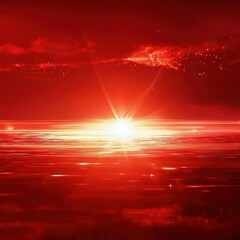 Wall Mural - Fiery red sunrise over water