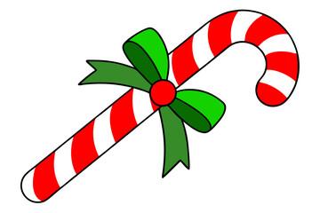 Wall Mural -  Christmas candy cane with red ribbon simple vector