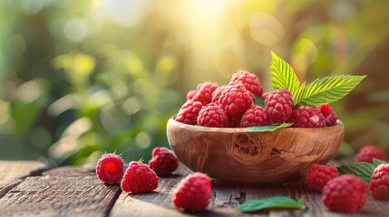 Fresh raspberry fruit in bowl closeup view