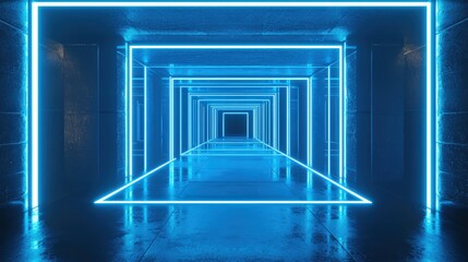 Wall Mural - Neon blue light tunnel