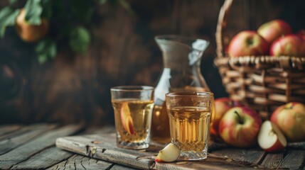 Fresh apple juice cider in glass with apple fruit