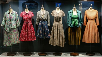 Vintage clothing on display in a modern boutique, highlighting the fashion revolution and reusing garments.