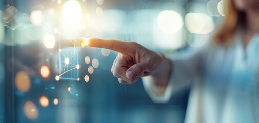 Aufkleber - A close-up of a hand gesturing towards a glowing screen, representing digital interaction and technology advancement.