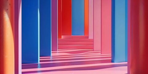 Poster - Abstract Colorful Columns And Pink Floor Interior Design