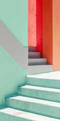 Wall Mural - Minimalist Concrete Stairs with Colorful Walls