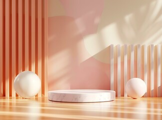 Canvas Print - Minimalist 3D Render of a Marble Podium with Pink and Peach Walls