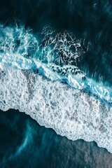 Poster - Aerial View of Ocean Waves Crashing on Shore