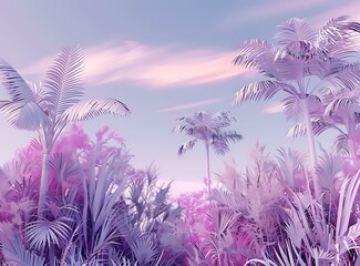 Sticker - Purple Palm Trees Tropical Background