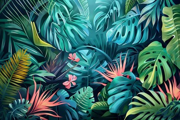 Wall Mural - Tropical Leaves Background Illustration