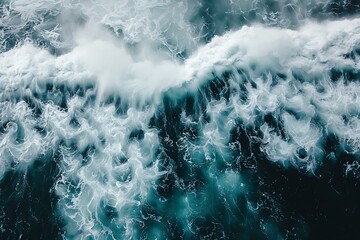 Aerial View of Ocean Waves Breaking