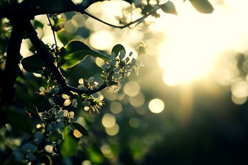 Canvas Print - Close Up of White Flowers Blooming in a Tree Branch