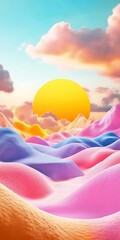 Sticker - Abstract Colorful Landscape With Sunset Sky