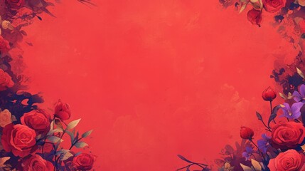 Wall Mural - Red roses frame a red background