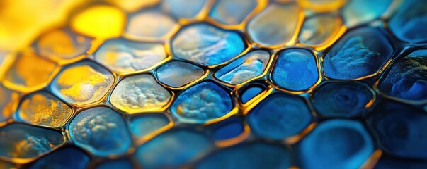 Canvas Print - Abstract background of blue and yellow honeycomb 