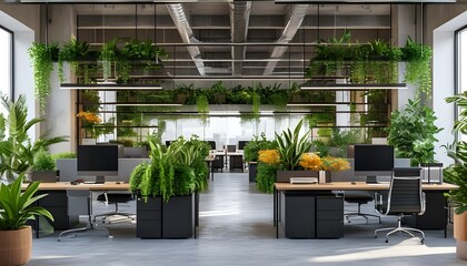 Wall Mural - Innovative Office Design Featuring Plants and Modern Furniture for a Productive Workspace Environment