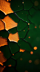 Wall Mural - a green and gold photo of a wall with cracks and splinters. the photo has a mood of destruction and 