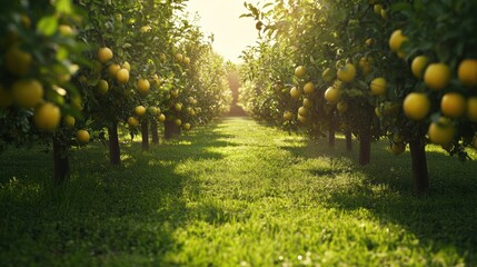 Ripe pear fruit growing on tree in orchard plantation farm