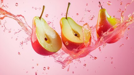 Wall Mural - Fresh pear fruit with water splash