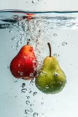 Wall Mural - Fresh pear fruit with water splash