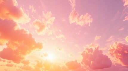 Wall Mural - pastel pink and orange sky during the golden hour, with light clouds scattered across