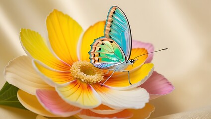 This captivating image showcases a butterfly delicately perched on a vibrant, blooming flower. The butterfly’s wings display intricate patterns, enhanced by the colorful contrast of the flower's brigh