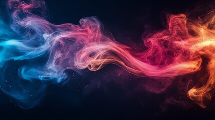 Wall Mural - Colorful abstract smoke patterns swirling against a dark background in an artistic display