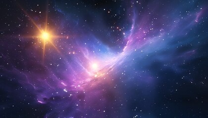 Wall Mural - Cosmic Symphony of Stars: An Abstract Nebula Explosion in a Mystical Purple Space