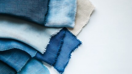 Wall Mural - Blue Fabric Swatches with Frayed Edges