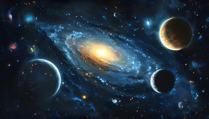 Wall Mural - Cosmic Adventure: Exploring Planets, Stars, and the Mysteries of the Universe Against a Black Background