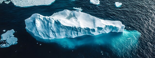 Wall Mural - an aerial view of an iceberg floating in the water, showcasing its massive size and intricate detail