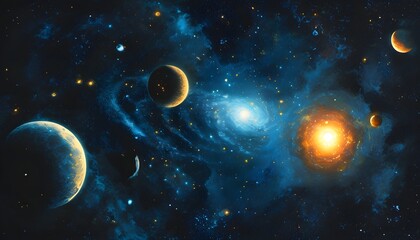 Wall Mural - Cosmic Adventure: Exploring Planets, Stars, and the Mysteries of the Universe Against a Black Background