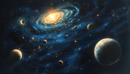 Wall Mural - Cosmic Adventure: Exploring Planets, Stars, and the Mysteries of the Universe Against a Black Background