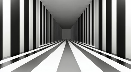 Sticker - Striking black and white striped hallway with an overhead skylight in a modern building