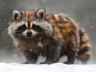 Wall Mural - Raccoon in the Snow: A Close-Up Portrait