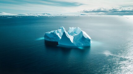 Wall Mural - an aerial view of an iceberg floating in the water, showcasing its massive size and intricate detail