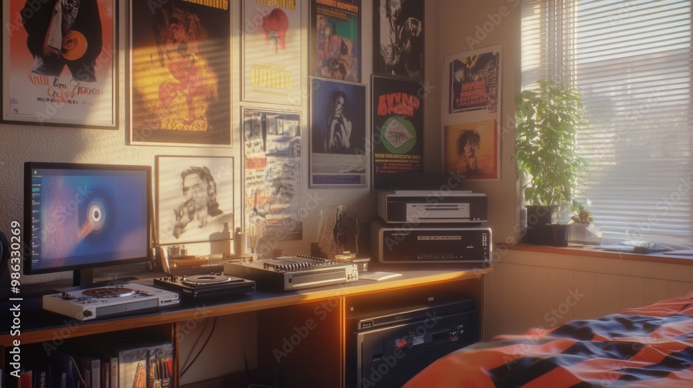 A 2000s Teenager s Bedroom With Posters Of Famous Bands A CD Player a-2000s-teenager-s-bedroom-with-posters-of-famous-bands-a-cd-player