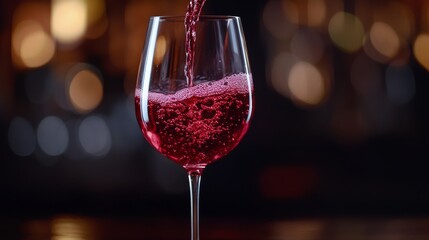 Wall Mural - Pouring red wine into a glass at a cozy setting in a wine bar in the evening