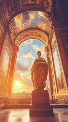 Poster - Sunset View from a Historical Building with Statue