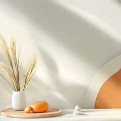 Poster - Minimalist Product Display with Dried Grass and Orange Fruit