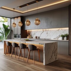 Wall Mural - elegant contemporary kitchen room interior .3drender