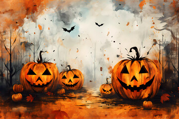 Halloween, scary, terrifying, October, autumn, Background Concept, artwork and digital art, wallpaper, generative AI,	