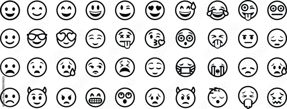 Feedback emoticons emojis. Smiley icons set in trendy flat style. Happy ...