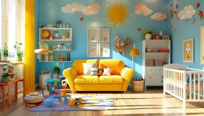 Wall Mural - Cheerful Nursery Design with Bright Colors and Sunny Views