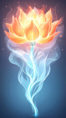 Wall Mural - A glowing orange lotus flower with a blue smoke trail.