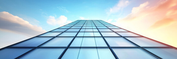 Canvas Print - A low angle view of a skyscraper reaching for the sky.